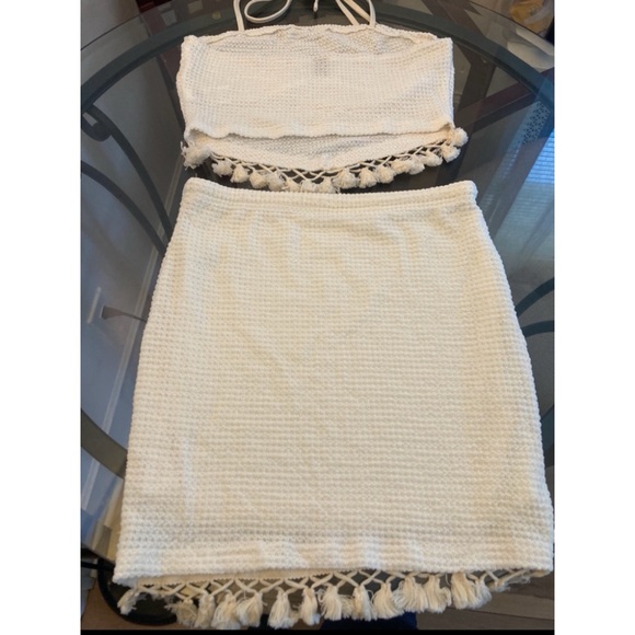 NWT SHEIN Crotchet Boho Knit White Skirt Set Size Large Bohemian Style 2 Piece - Picture 6 of 13